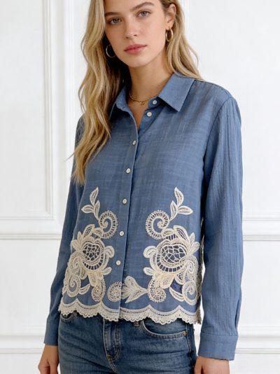 Camisa bordado efecto lino