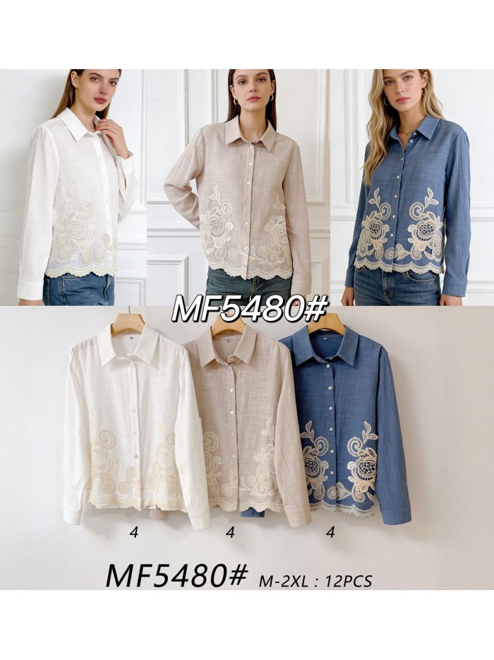 Camisa bordado efecto lino