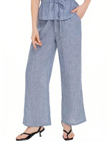 Linen effect straight-leg trousers
