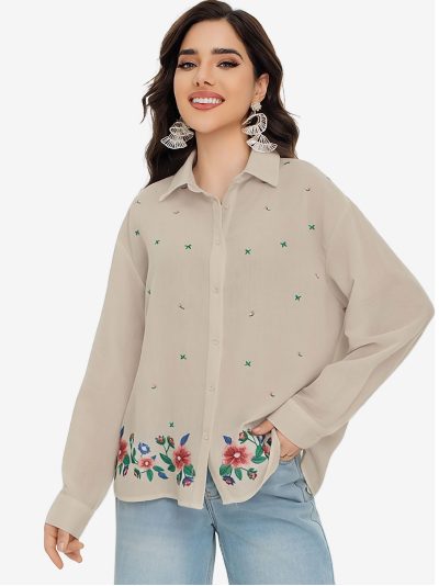 Camisa bordado floral strass