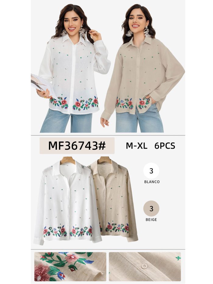 Camisa bordada floral strass