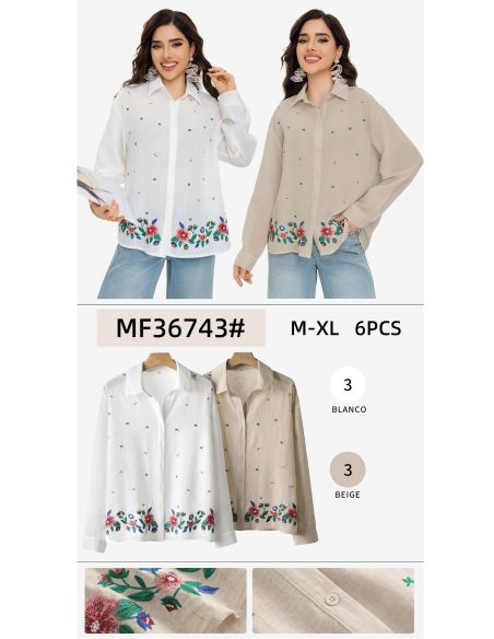 Camisa bordada floral strass