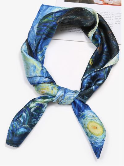 Lenço pequeno efeito seda arte clássica.