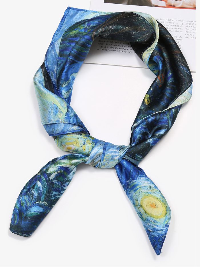 Lenço pequeno efeito seda arte clássica.