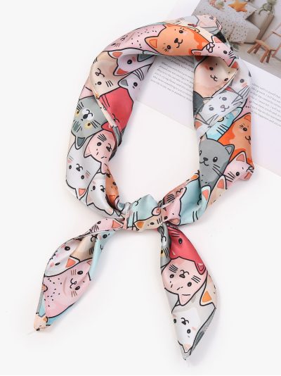 Pañuelo pequeño efecto seda estampado gatitos