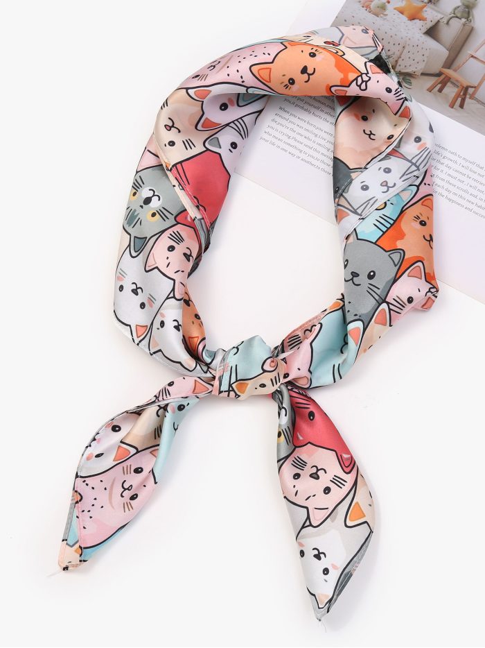 Pañuelo pequeño efecto seda estampado gatitos