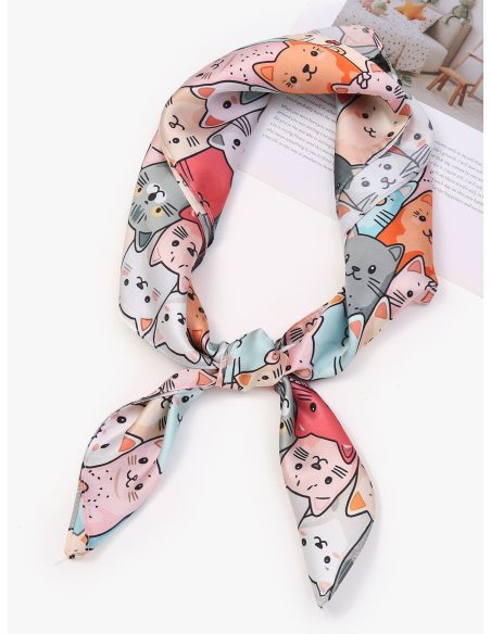 Pañuelo pequeño efecto seda estampado gatitos