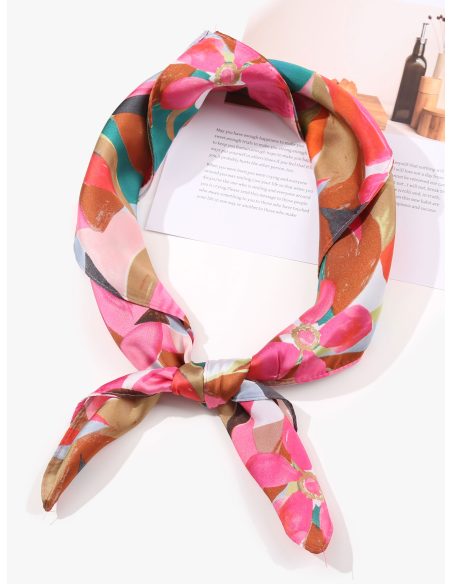 Pañuelo pequeño efecto seda flores vibrantes