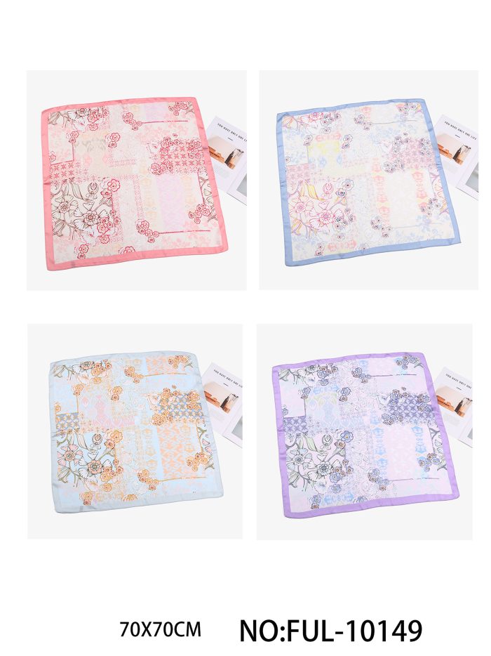 Pañuelo pequeño efecto seda flores pastel