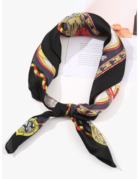 Lenço pequeno efeito seda estampado equestre.