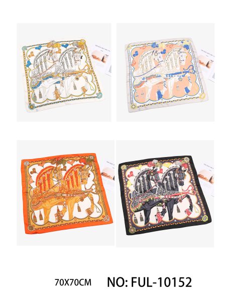 Lenço pequeno efeito seda estampado equestre.