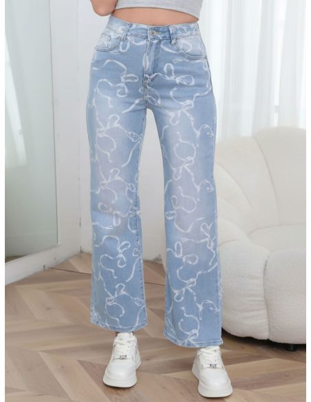 Jeans wide leg estampado lazos