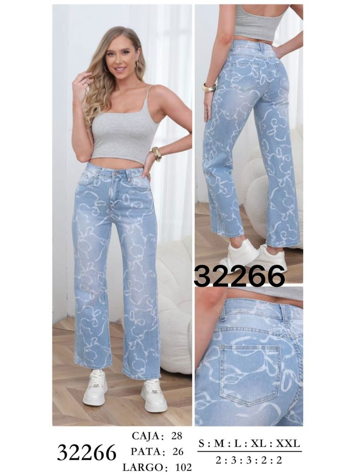 Jeans wide leg estampado lazos