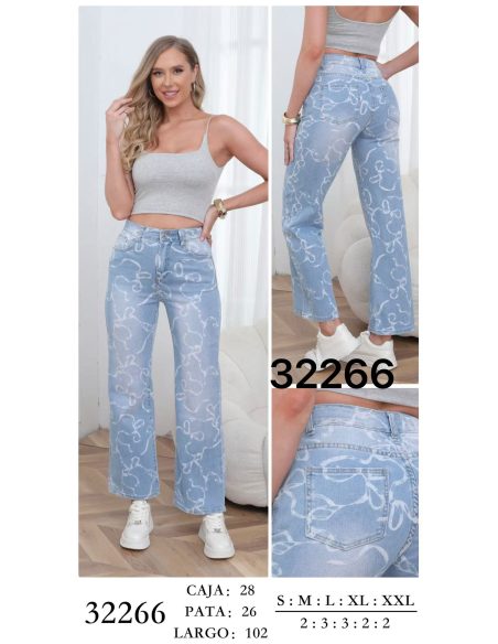 Jeans wide leg estampado lazos