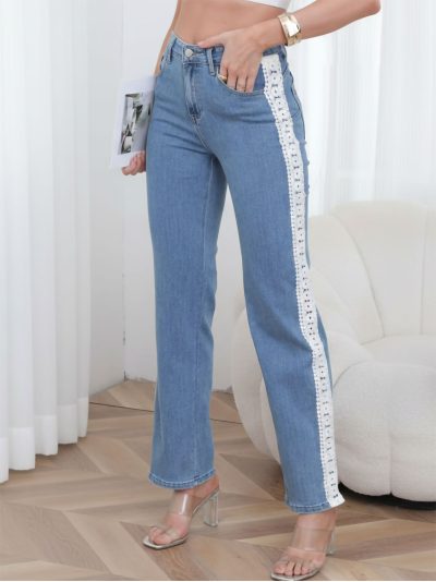 Jeans recto banda de encaje lateral