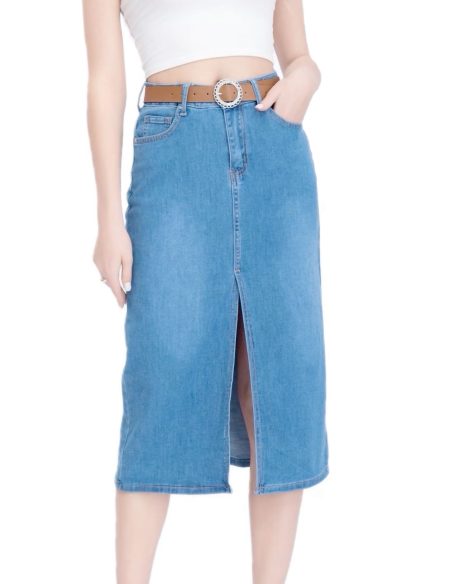 Midi-Denimrock mit Gürtelöffnung