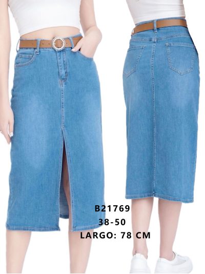 Falda denim midi abertura cinturón 2