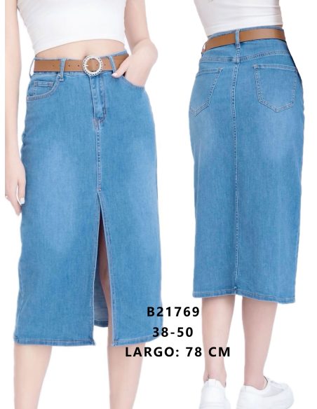 Midi-Denimrock mit Gürtelöffnung