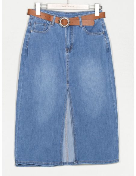 Midi-Denimrock mit Gürtelöffnung