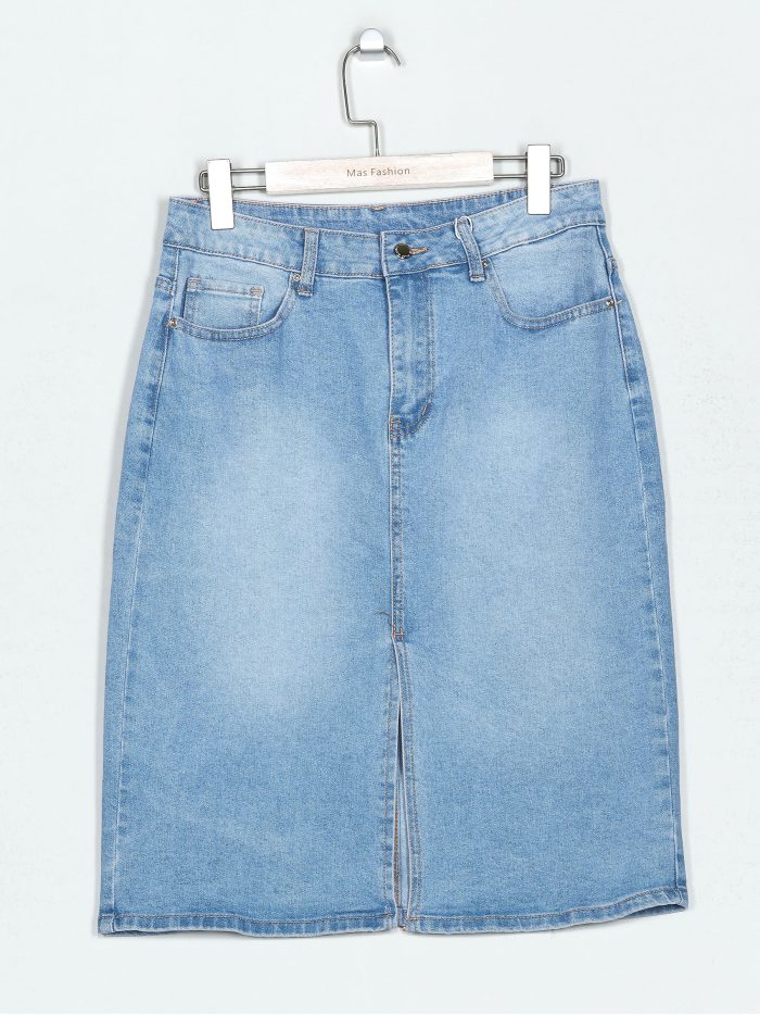 Denim midi skirt with a vent