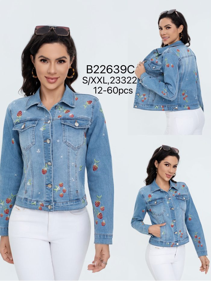 Denim jacket with strawberry embroidery