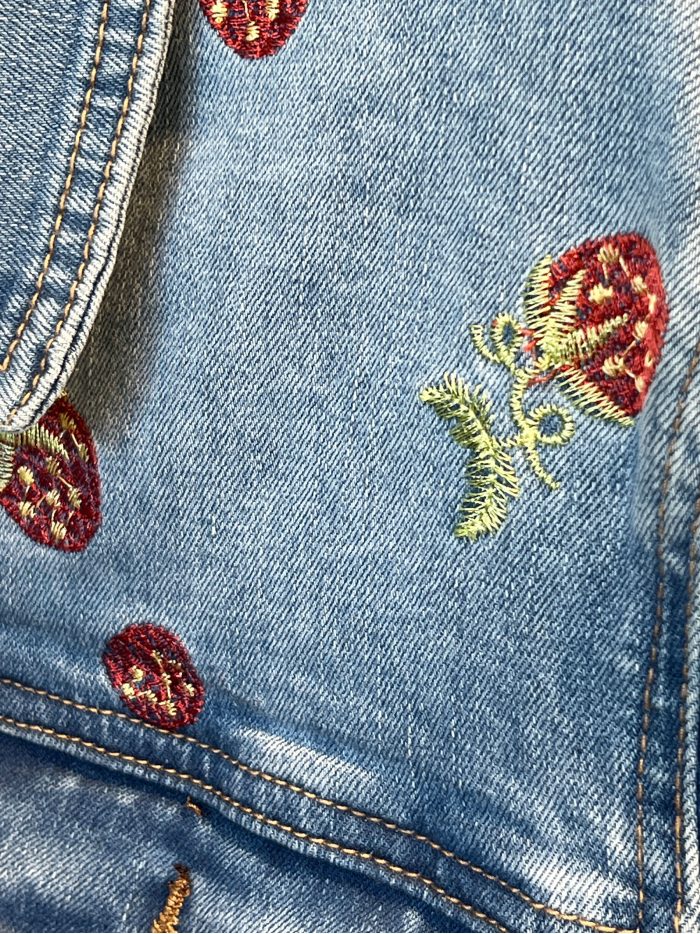 Denim jacket with strawberry embroidery