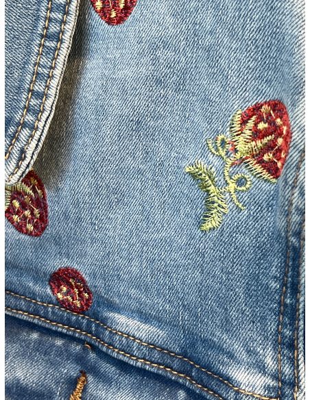 Denim jacket with strawberry embroidery