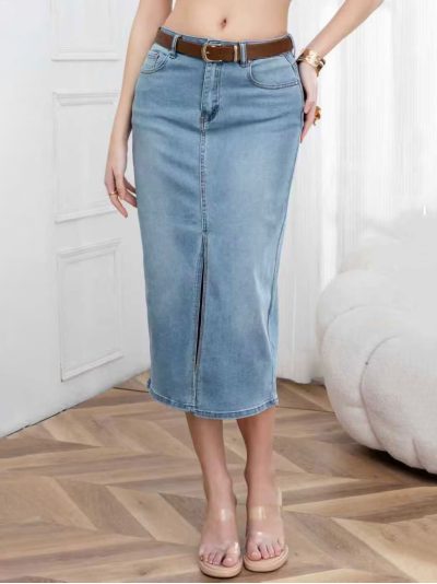 Falda vaquera midi abertura frontal
