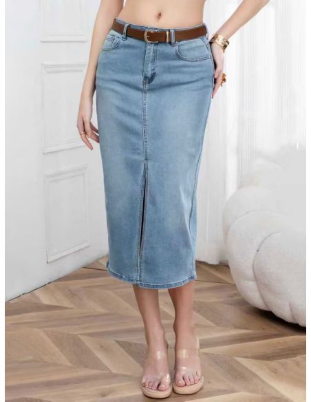 Falda vaquera midi abertura frontal