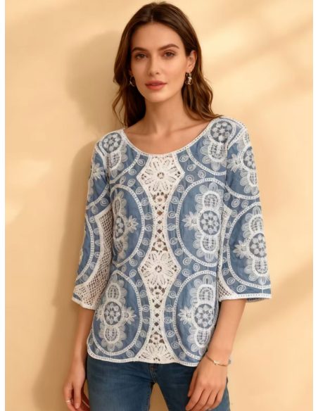 Blusa bordada guipur