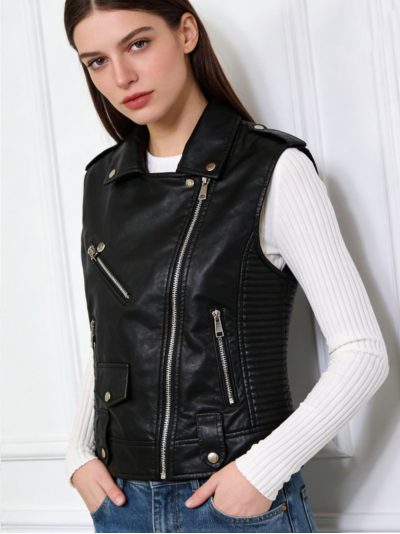 Chaleco biker efecto piel