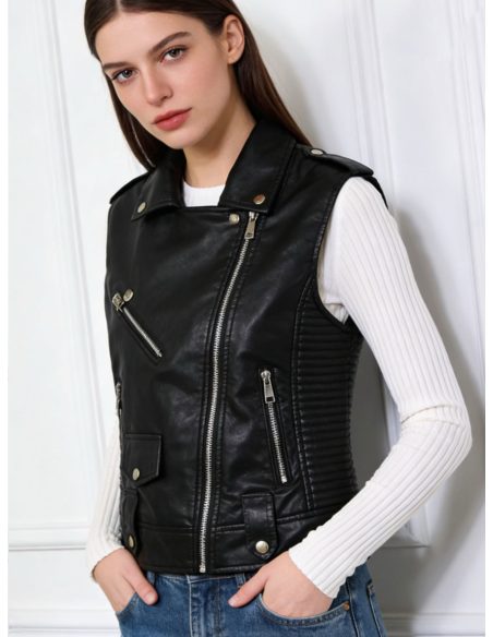 Chaleco biker efecto piel