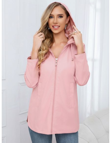 Parka reversibile con cappuccio e vita regolabile.