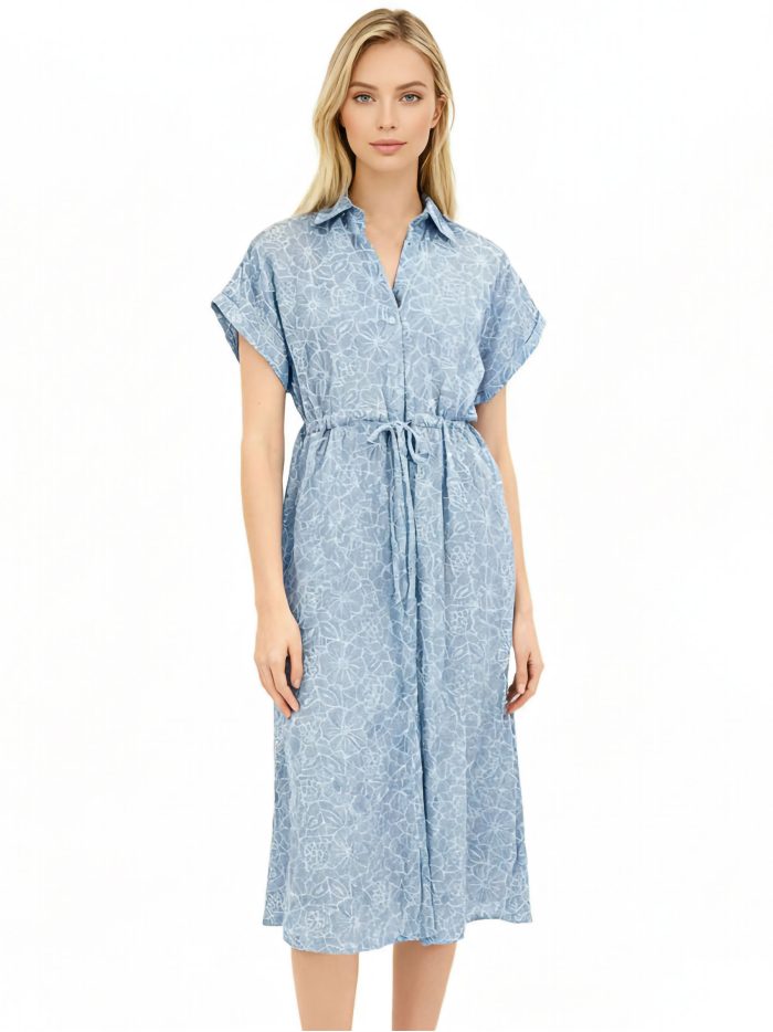 Vestido camisero midi lino estampado floral