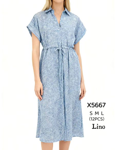 Vestido camisero midi lino estampado floral