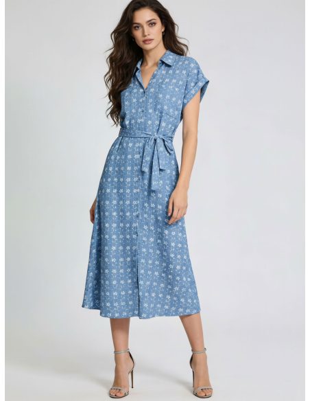 Vestido camisero lino estampado cinturón