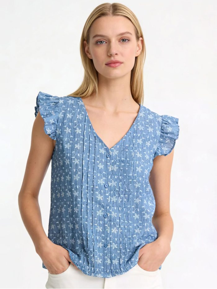 Blusa lino volantes botones