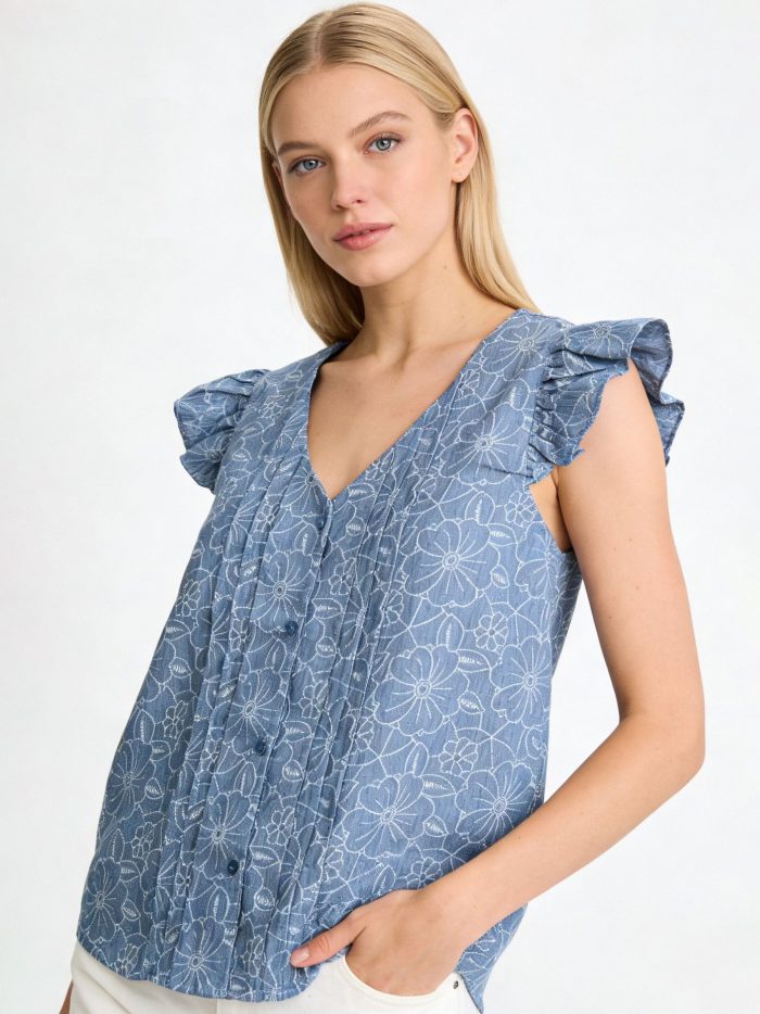 Top lino estampado volantes