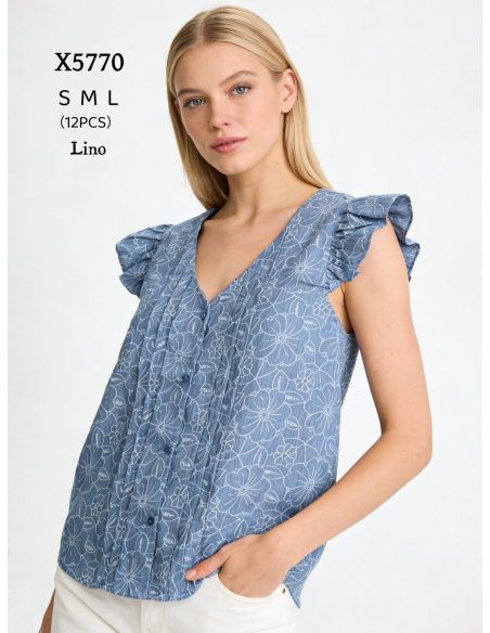 Top lino estampado volantes