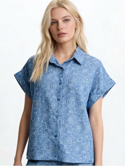 Camisa lino floral manga corta