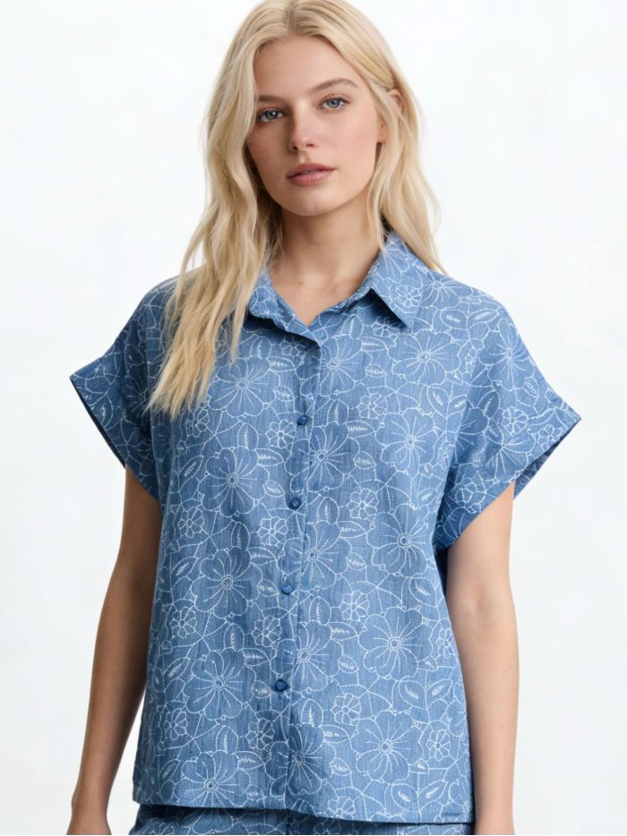 Camisa lino floral manga corta