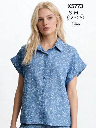 Camisa lino floral manga corta 2
