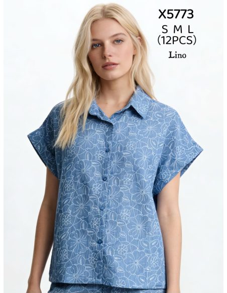 Camisa lino floral manga corta