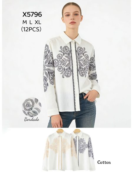 Camisa algodón bordada contraste