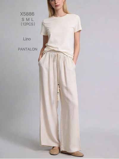 Pantalón wide leg lino cordón y borlas 2