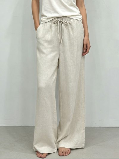 Pantalón wide leg lino cordón y bolsillos