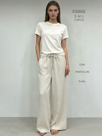 Pantalón wide leg lino cordón y bolsillos 2