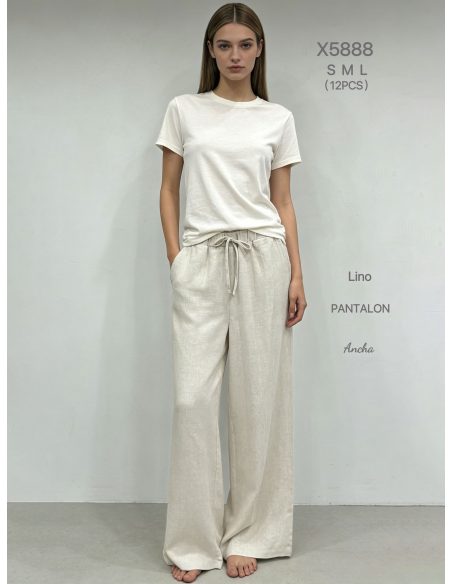 Pantalón wide leg lino cordón y bolsillos