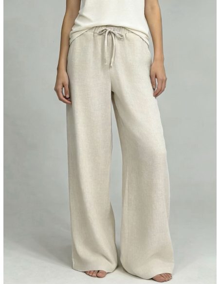 Pantalón wide leg lino cordón