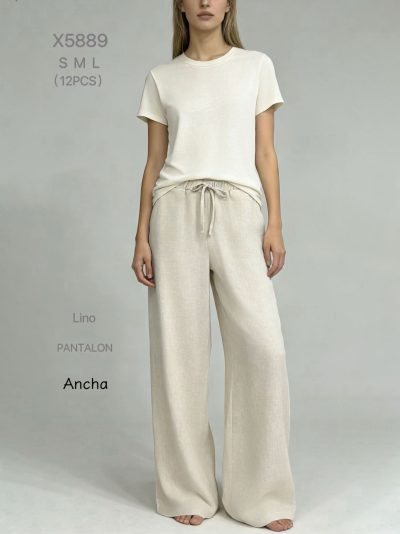 Pantalón wide leg lino cordón 2